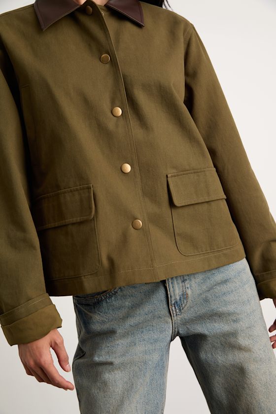 Lulus Mareva Olive Green Twill Barn Jacket In Green