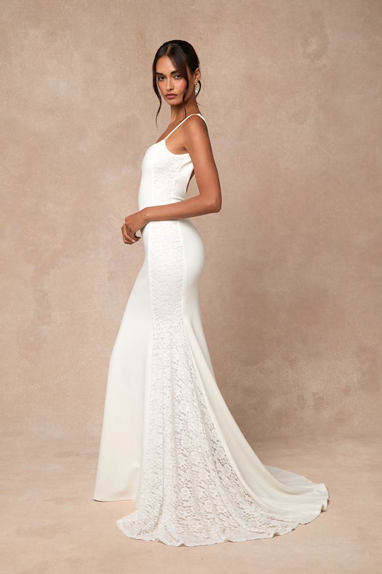fitted lace wedding dress Lace Up Back Floral Lace Corset Mermaid Maxi Dress With Sequins – KOREYILA main image 1