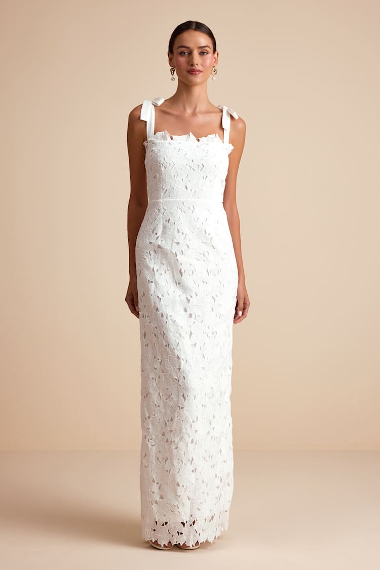 White Maxi Dress - Floral Embroidered Dress - Tie-Strap Dress - Lulus