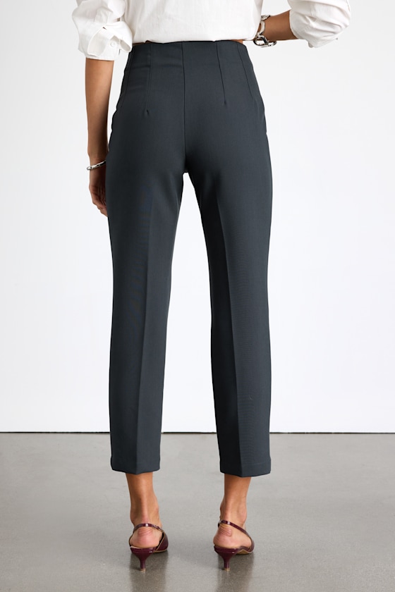 Lulus Cleo Dark Grey Tailored High-rise Slim Leg Trouser Pants In Gray
