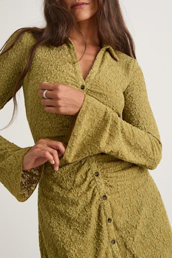 Marcella Chartreuse Jacquard Button-Front Mini Dress 1