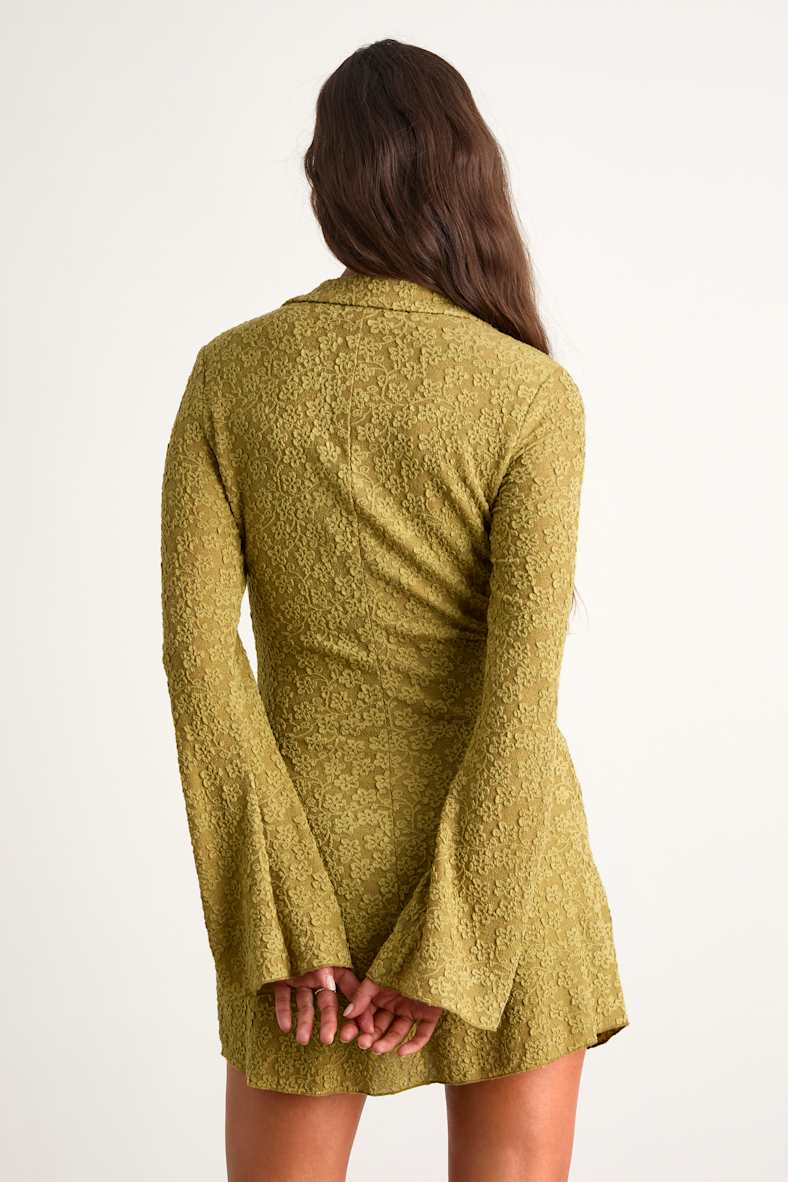 Marcella Chartreuse Jacquard Button-Front Mini Dress