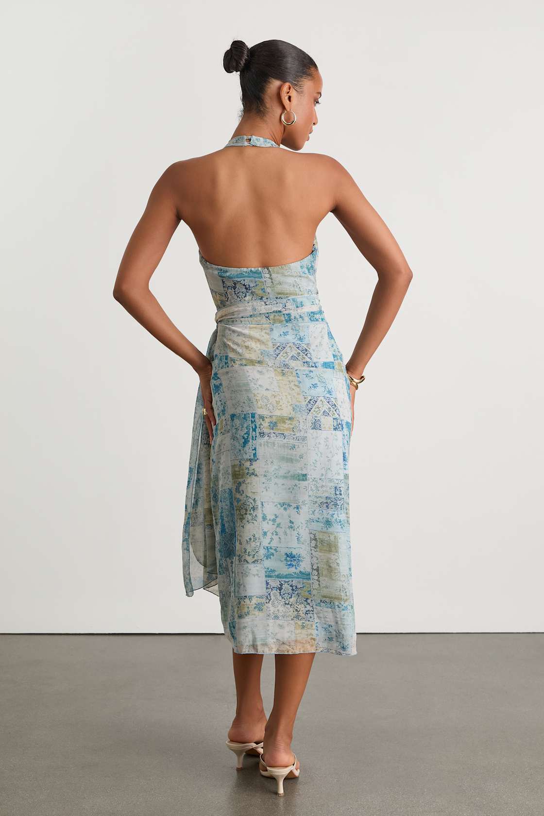 Francine Light Blue Multi Boho Print Halter Midi Dress