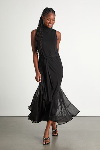 Jessa Black Jersey Knit Mock Neck Maxi Dress 1
