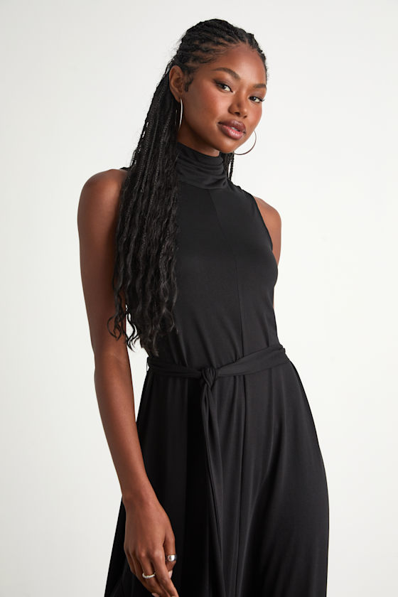 Black Jersey Knit Maxi Dress - Mock Neck Maxi Dress - Black Dress