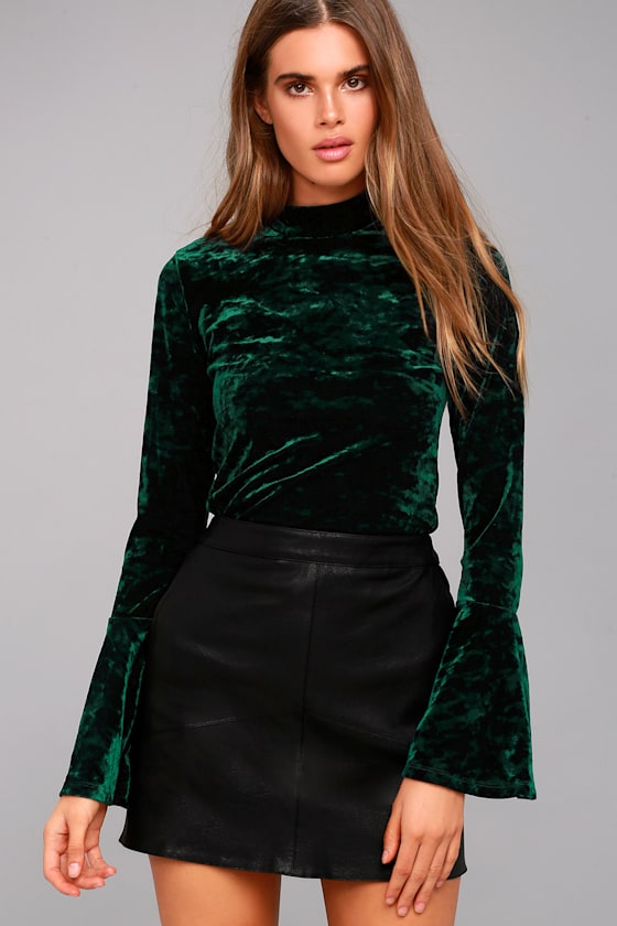 Lost + Wander Victoria Forest Green Velvet Long Sleeve Top 1