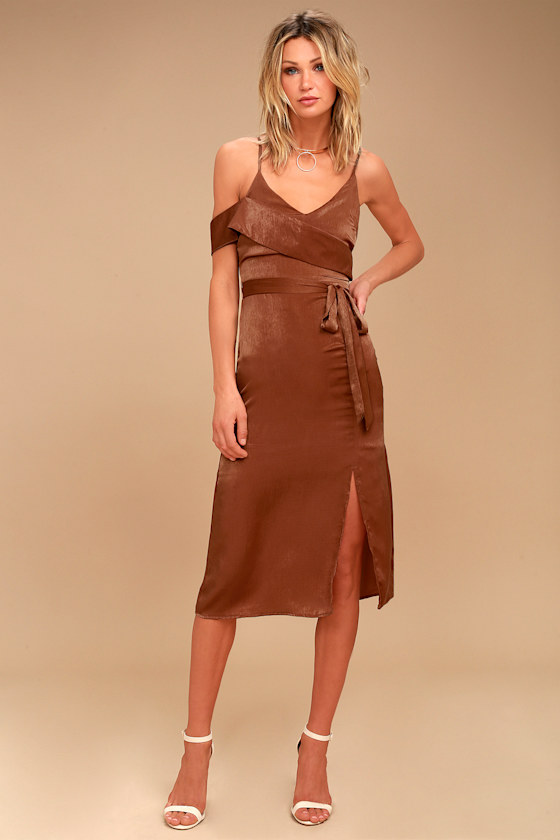 J.O.A. Cold Shoulder Dress Rust Orange Dress Midi