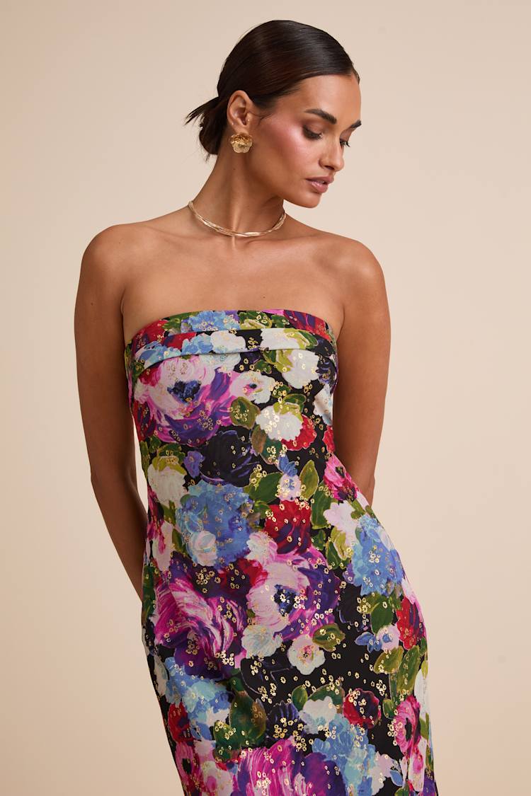 knee length dresses for ladies Irena Strapless Mini Dress Floral main image 0