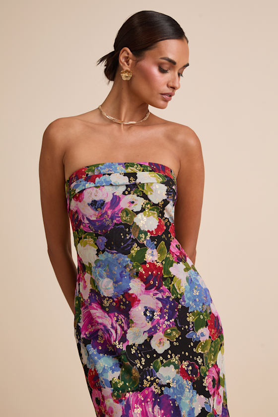 Sutherlynn Purple Multi Floral Strapless Midi Dress 1