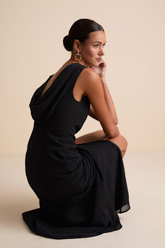 Yaneli Black Boat Neck Cowl Back Maxi Dress 1