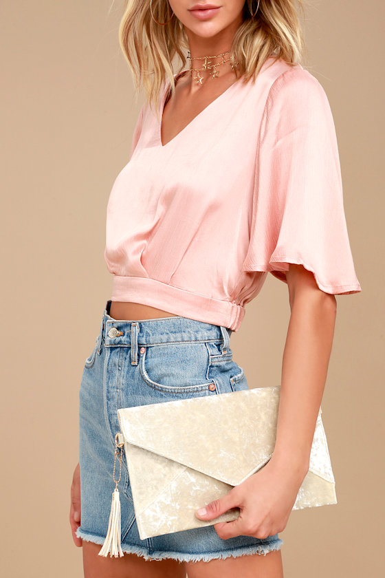 Totally Crushin' Light Beige Velvet Clutch 1