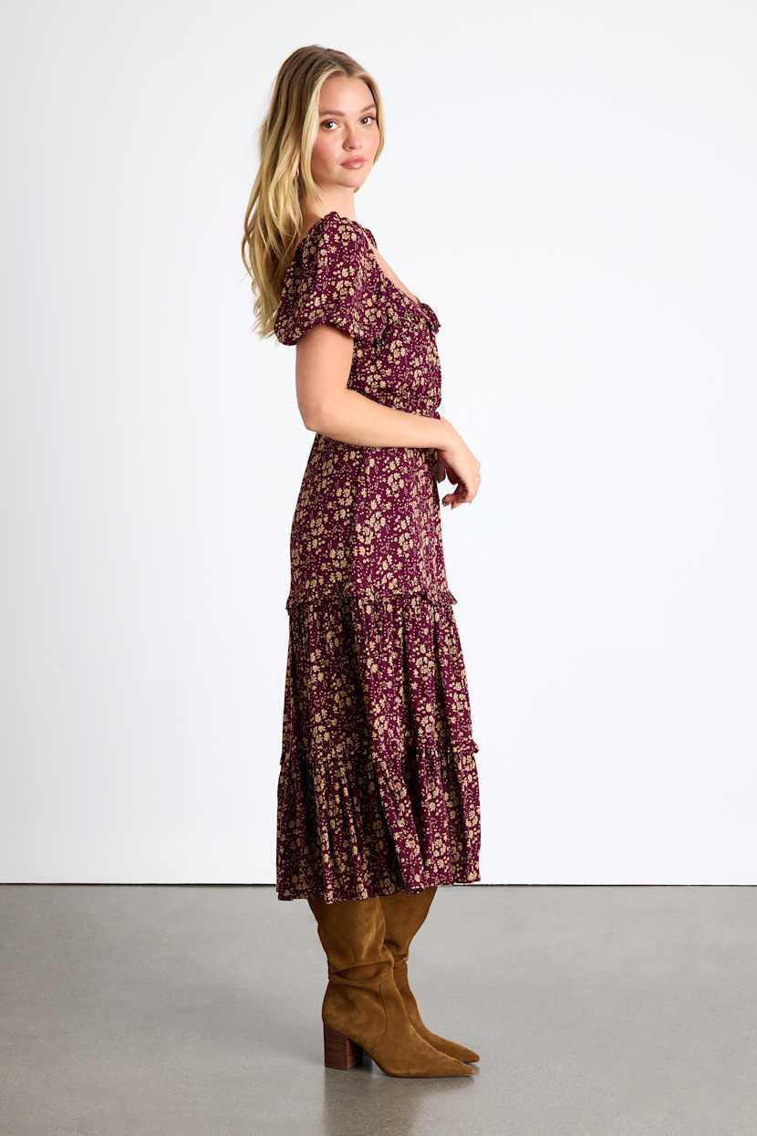 bodycon dresses midi Taryn Midi Skirt in Red Butterfly Floral Burgundy main image 0