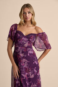 Valla Purple Floral Flutter Sleeve Midi Dress 1
