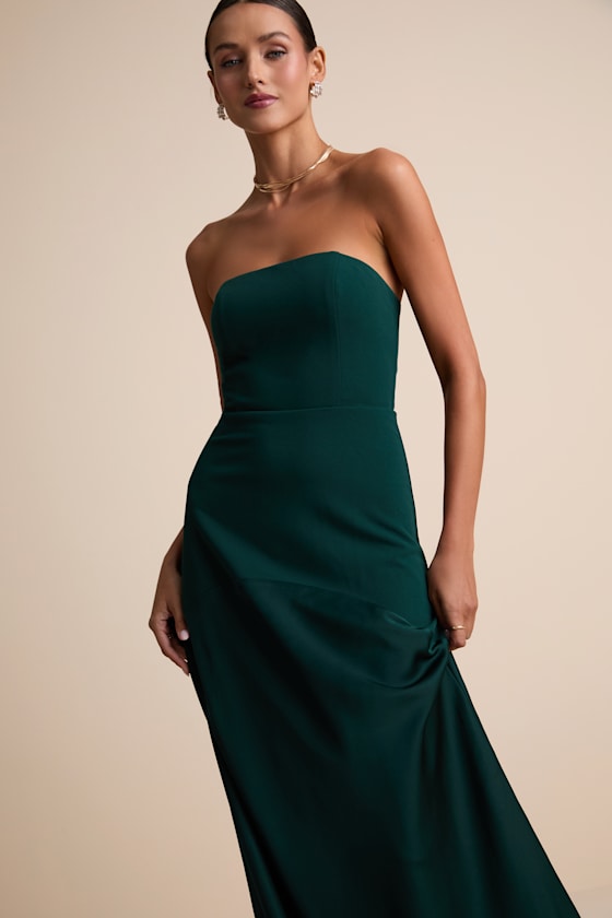 Lulus Velvet Strapless Maxi Emerald ドレス Green Velvet Dress - Strapless Maxi Dress - Plunging Maxi