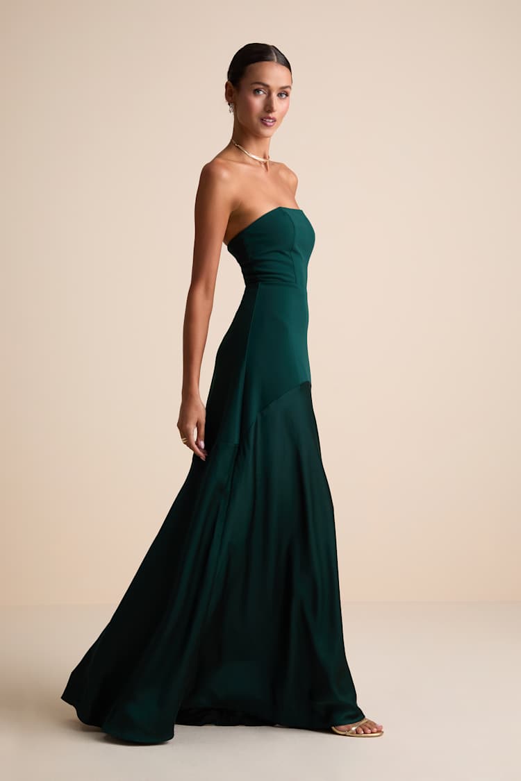 Compelling Style Emerald Strapless A-Line Maxi Dress