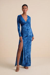 Dynamic Sensation Blue Floral Velvet Burnout Maxi Dress 1