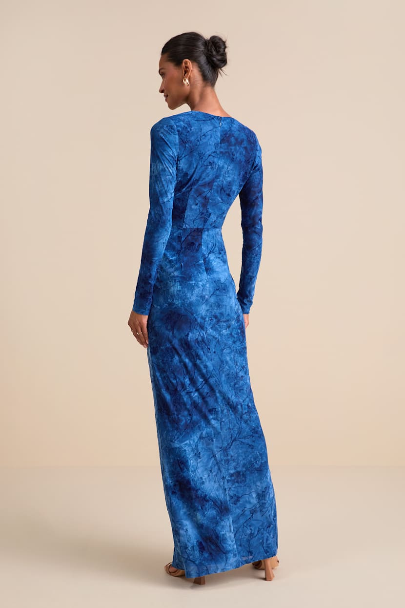 Dynamic Sensation Blue Floral Velvet Burnout Maxi Dress