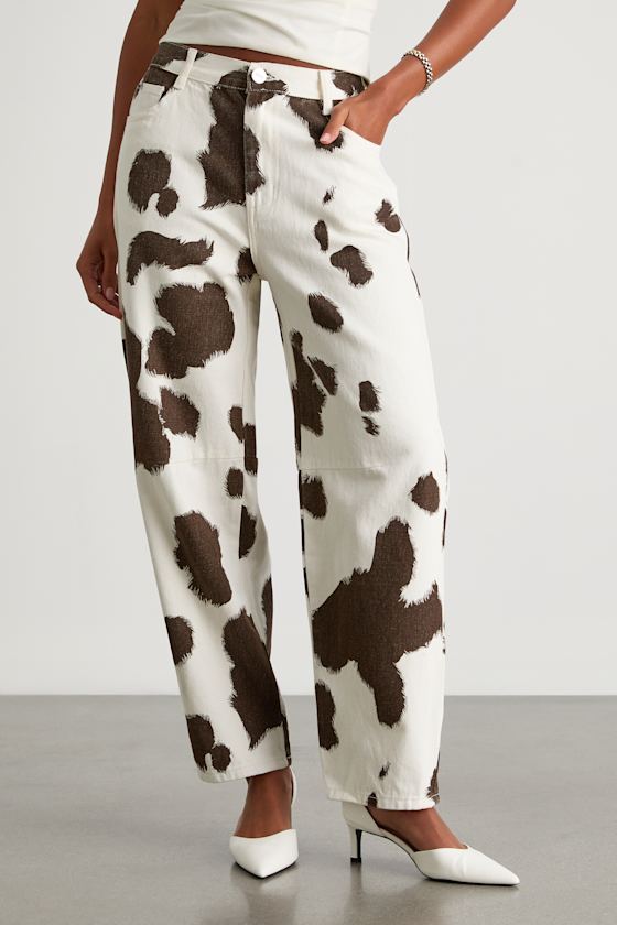 Becks Brown and Ivory Cow Print Mid-Rise Jeans 3
