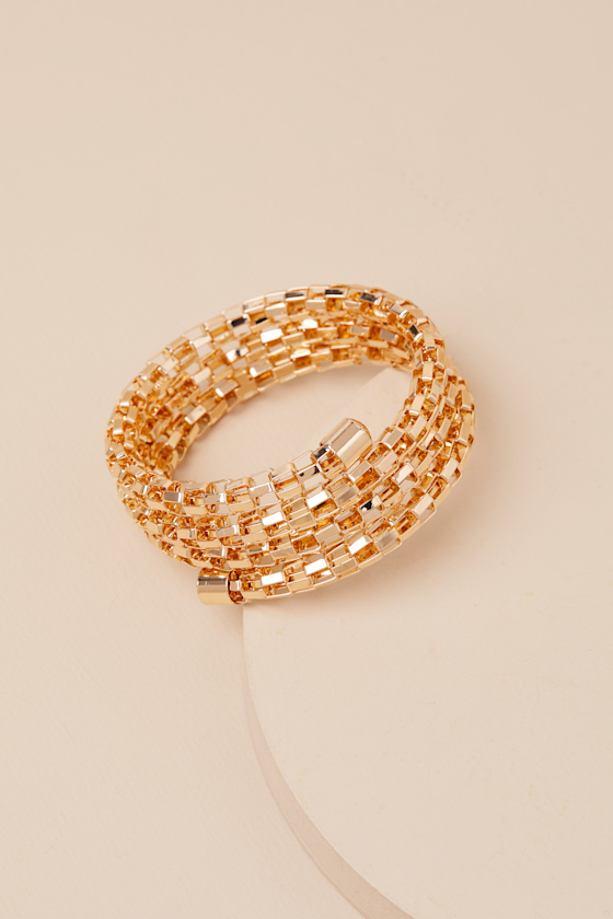 Yuna Gold Chain Link Coil Cuff Bracelet