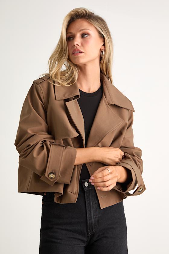Lulus Donley Light Brown Double-breasted Cropped Trench Coat In Brown