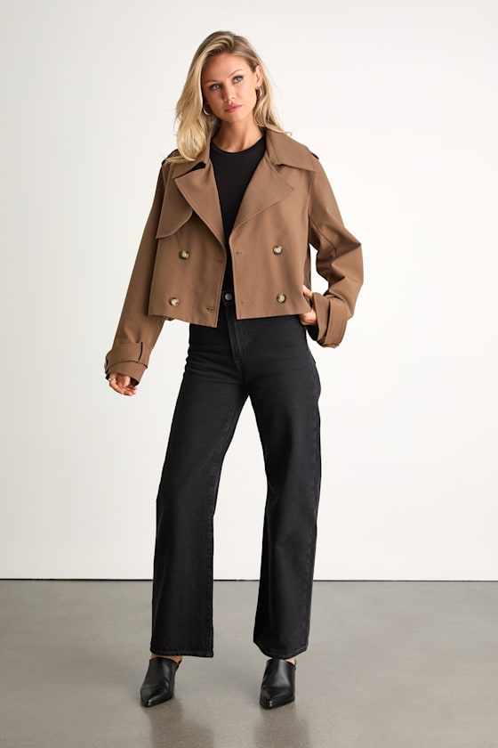 Lulus Donley Light Brown Double-breasted Cropped Trench Coat In Brown