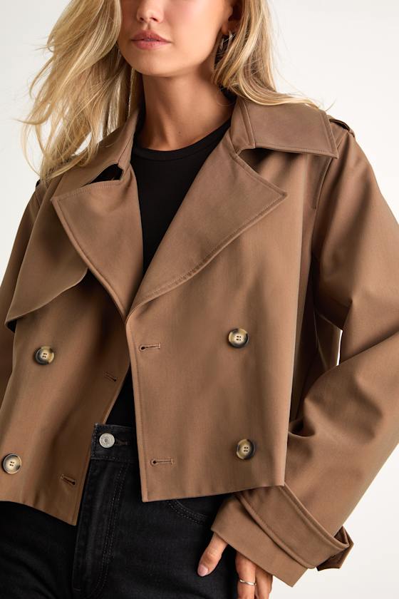 Lulus Donley Light Brown Double-breasted Cropped Trench Coat In Brown