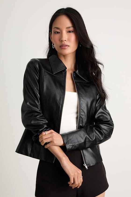Lulus Rossana Black Vegan Leather Collared Jacket In Black