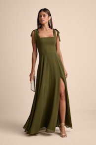 Love Me Forever Olive Green Tie-Strap Square Neck Maxi Dress 1