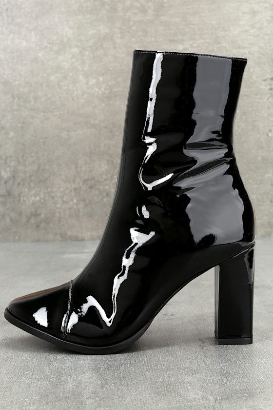 Matisse Florian Black Patent Leather Mid-Calf Booties 1