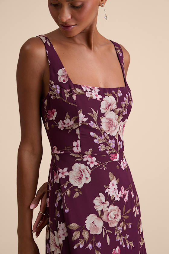 Plum Floral Maxi Dress - Chiffon Dress - Simple Bridesmaid Dress - Image 5