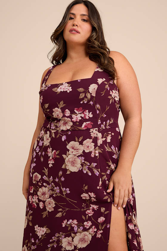Plum Floral Maxi Dress - Chiffon Dress - Simple Bridesmaid Dress - Image 10