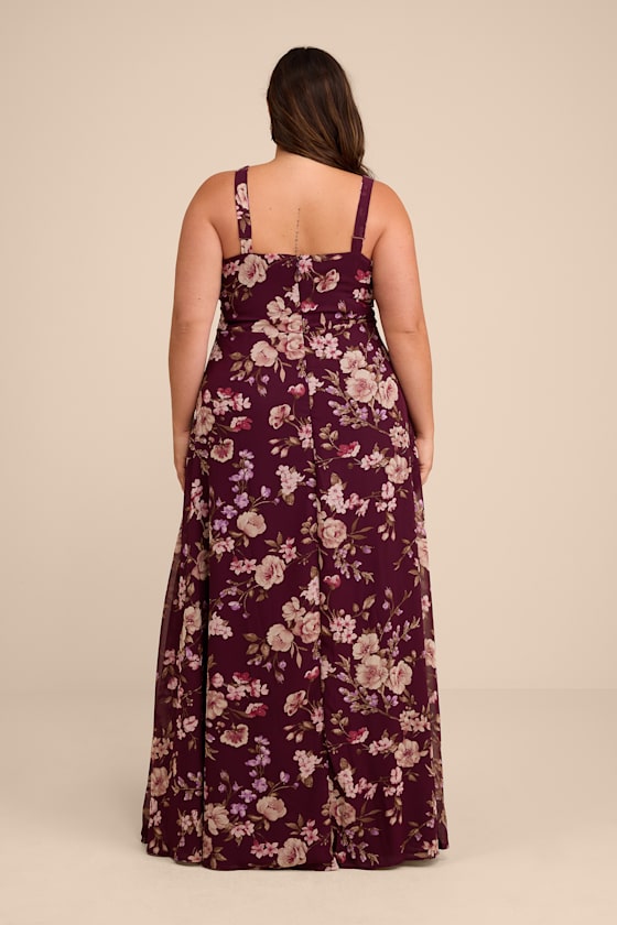 Plum Floral Maxi Dress - Chiffon Dress - Simple Bridesmaid Dress - Image 11