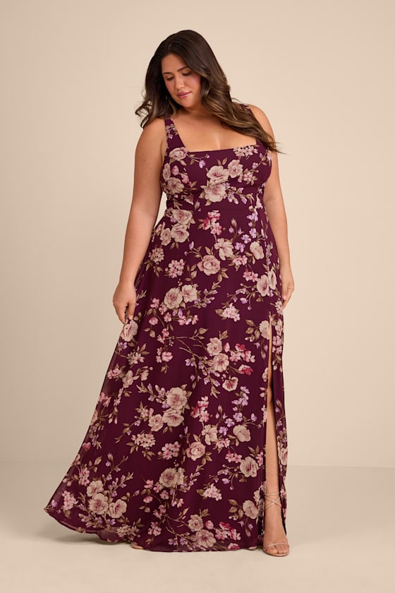 Plum Floral Maxi Dress - Chiffon Dress - Simple Bridesmaid Dress - Image 6