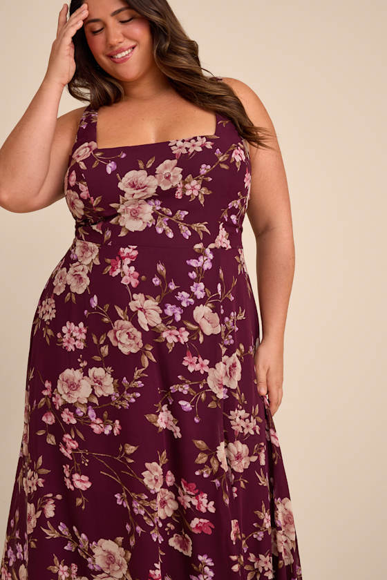 Plum Floral Maxi Dress - Chiffon Dress - Simple Bridesmaid Dress - Image 7