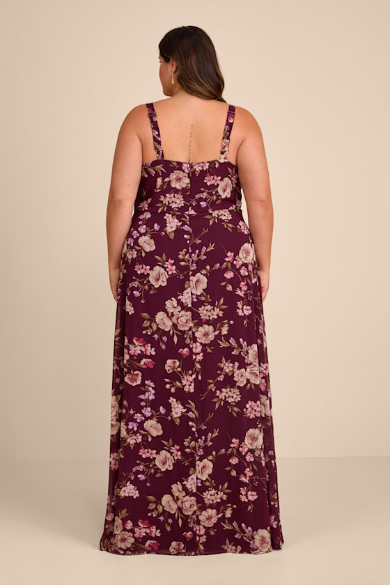 Plum Floral Maxi Dress - Chiffon Dress - Simple Bridesmaid Dress - Image 8