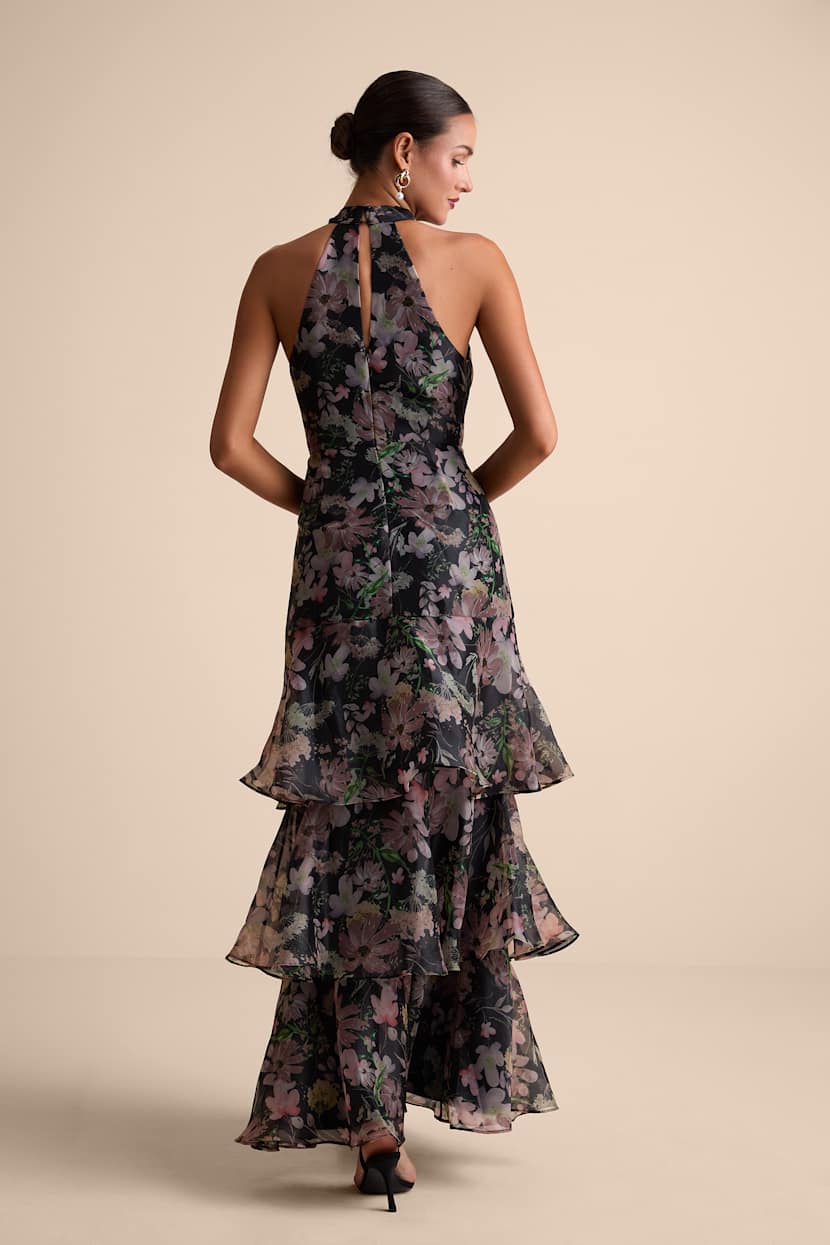 Black Floral Dress - Floral Organza Dress - Tiered Maxi Gown - Lulus Black Floral Dress - Floral Organza Dress - Tiered Maxi Gown - Lulus
