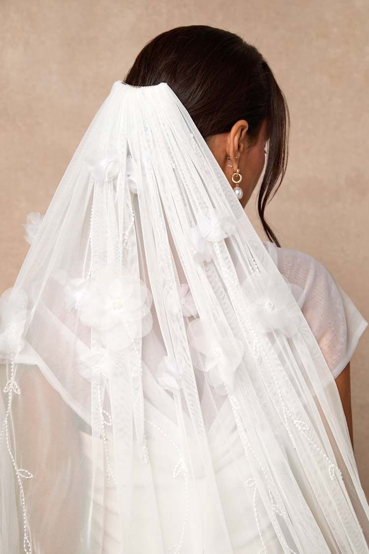 Alison White Mesh Floral Applique Cathedral Veil
