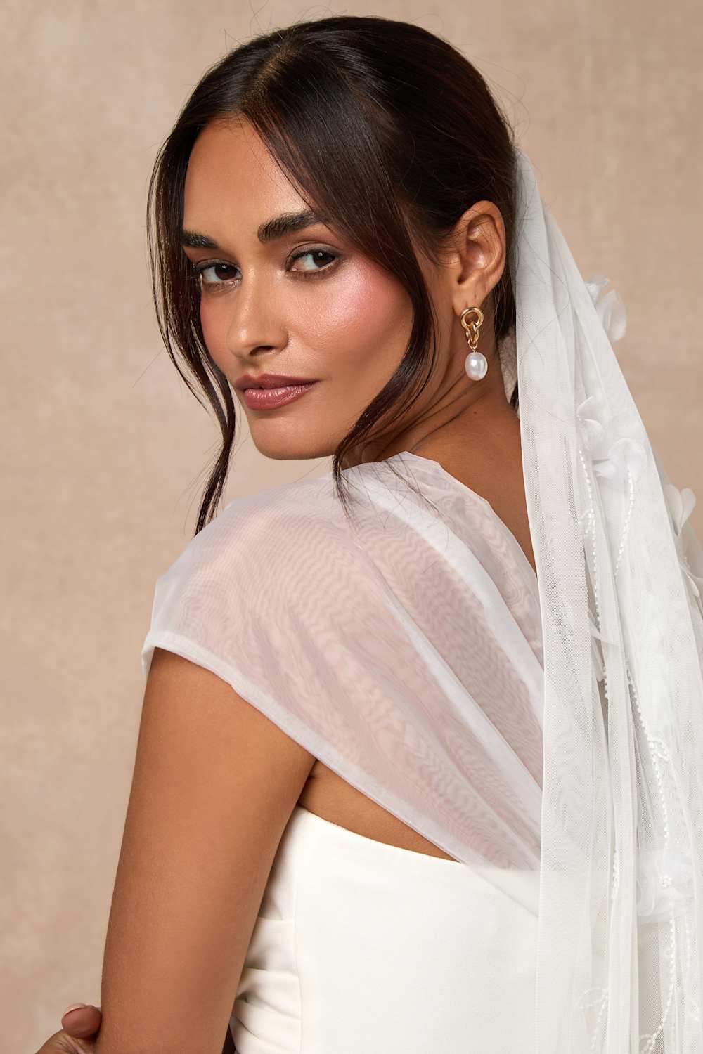 Alison White Mesh Floral Applique Cathedral Veil