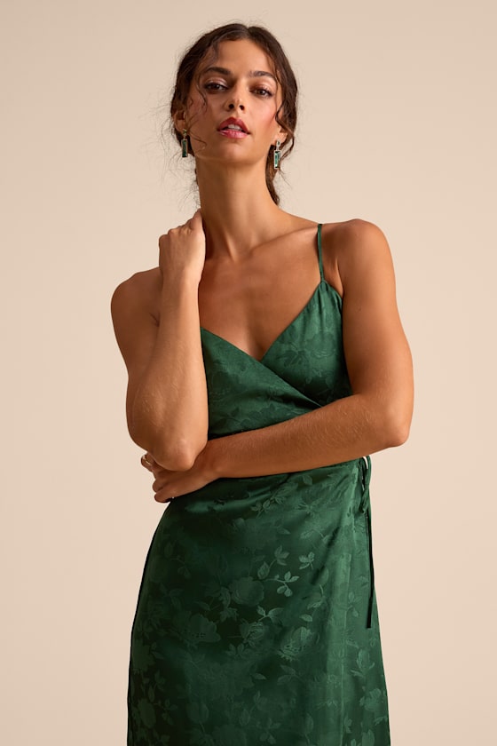 Katherine Emerald Floral Jacquard Wrap Midi Dress 2