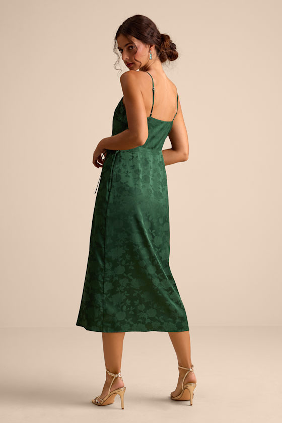 Emerald Jacquard Midi Dress - Wrap Midi Dress - Green Midi Dress