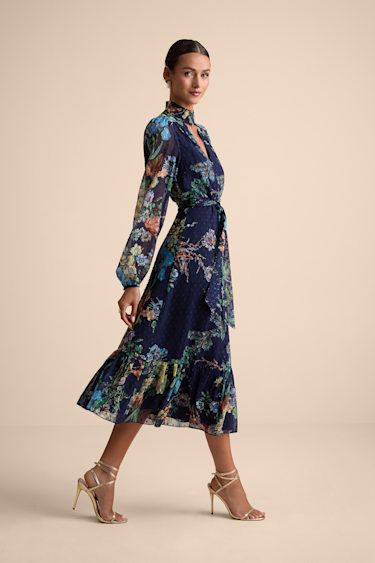 blue floral midi dress with sleeves Navy - Swiss Dot Dress - Long Sleeve Dress Sizes:2 Coco Chanel's 1926 little related:coda-dress-satin-black