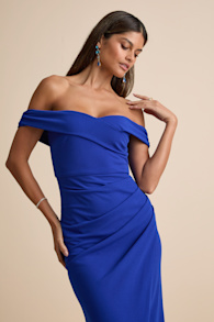 High-Class Presence Royal Blue Off-the-Shoulder Maxi Dress 1
