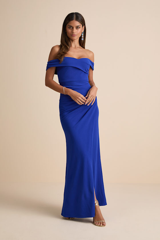 High-Class Presence Royal Blue Off-the-Shoulder Maxi Dress 2
