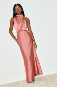 Distinctive Charm Rose Pink Satin Asymmetrical Maxi Dress 2