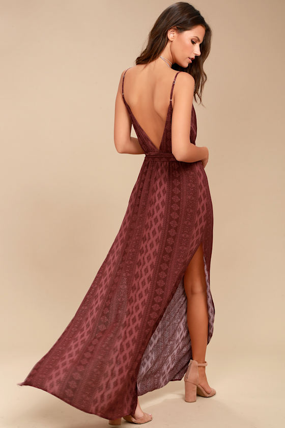 Boho Maxi Dress OpenBack Dress Burgundy Dress Lulus