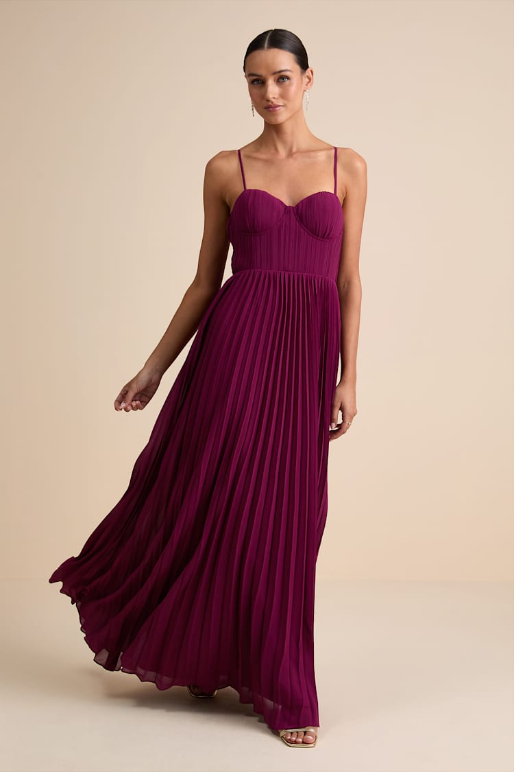Plum Pleated Dress - Bustier Maxi Dress - Pleated Maxi Dress - Lulus