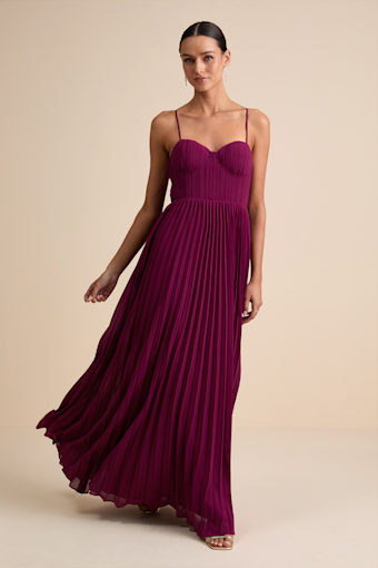 Admirable Elegance Plum Pleated Bustier Maxi Dress 1