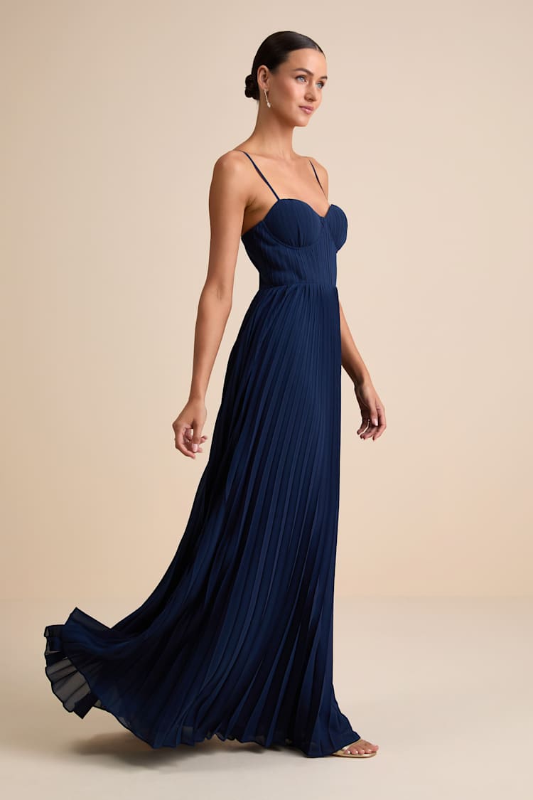 Navy Pleated Dress - Bustier Maxi Dress - Pleated Maxi Dress - Lulus