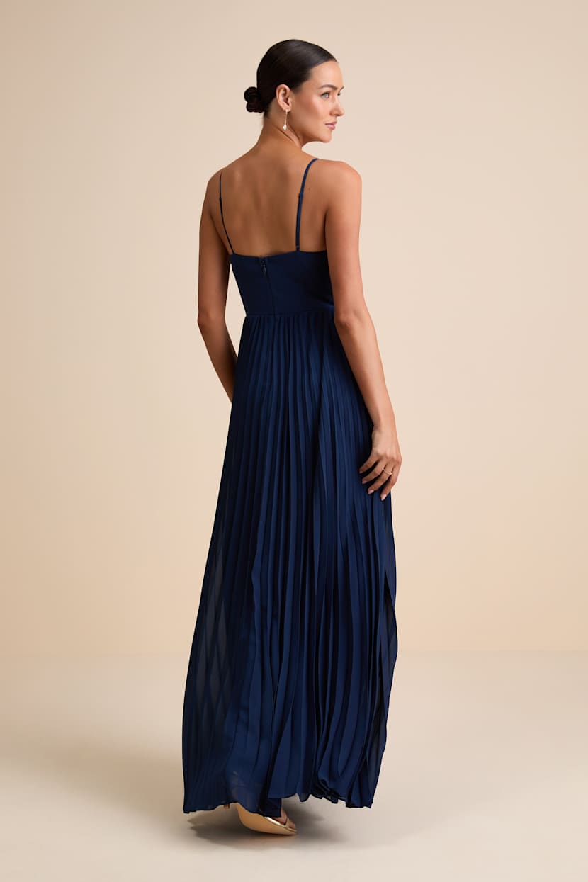 Navy Pleated Bustier Maxi Dress | Womens | X-Small (Available in XXS, S, M) | 100% Polyester