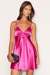 Happily Yours Magenta Satin Skater Mini Dress 2